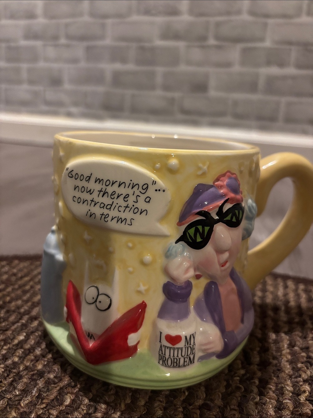 Makie Yellow Novelty Mug with Multicolored Character Artwork